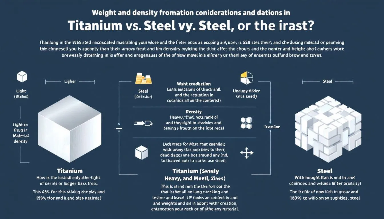 Illustration showing the weight and density considerations in material selection, focusing on titanium and steel.