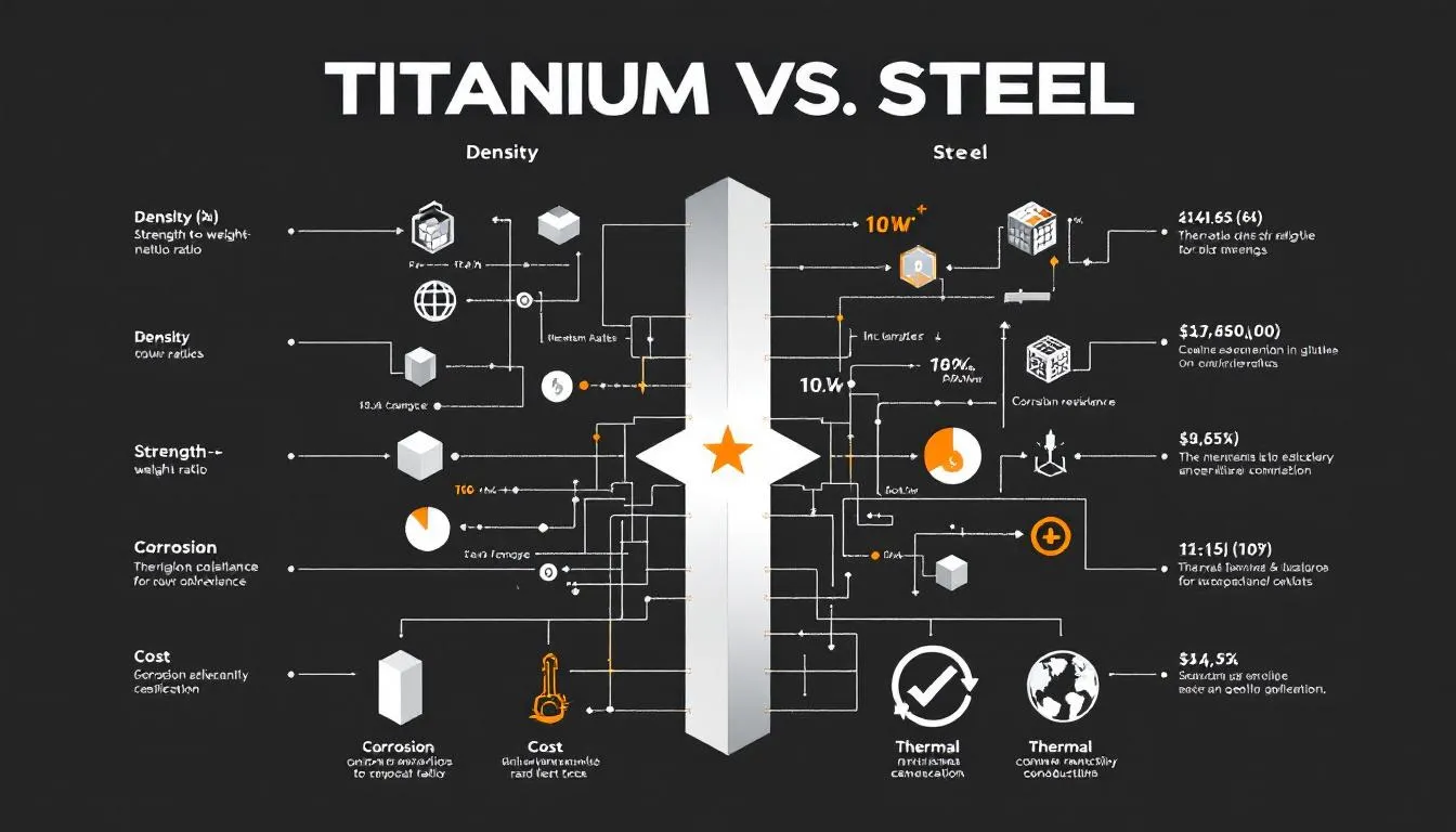 Diagram showing the key factors to consider when choosing between titanium and steel for projects.