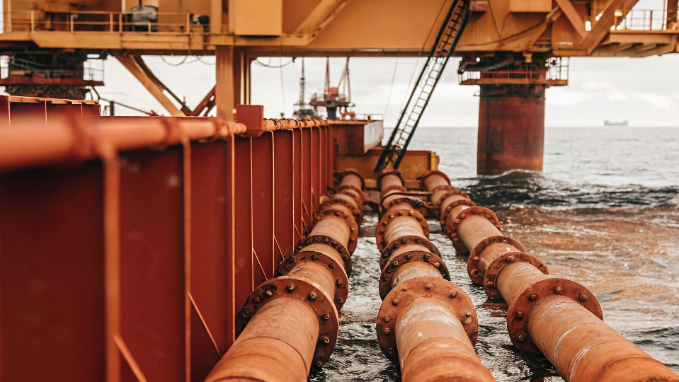 Offshore oil and gas platform with subsea tubing