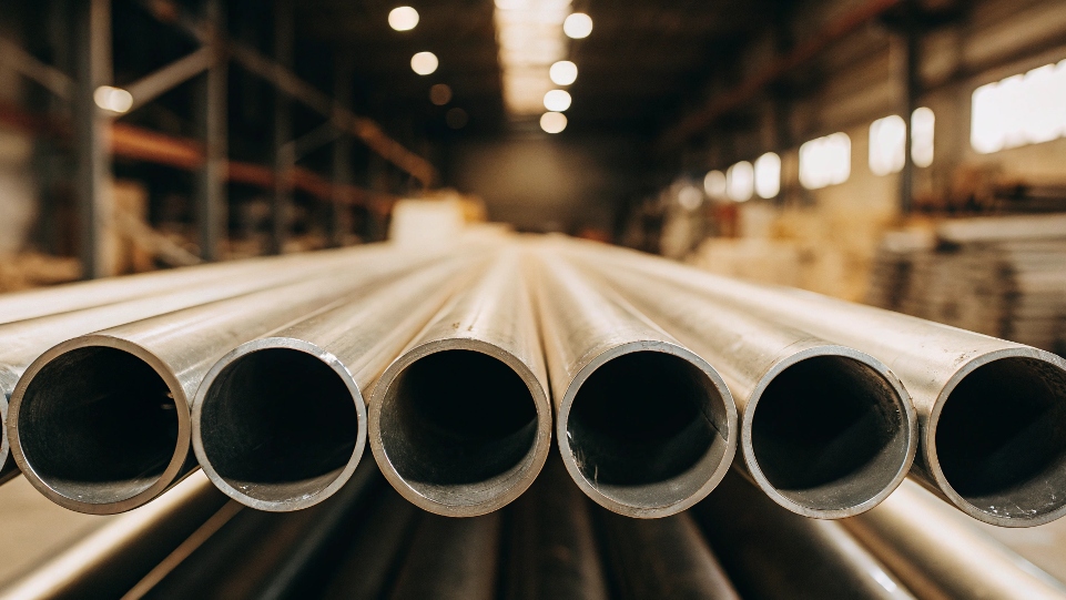 ASTM B338 Grade 7 Titanium Pipes in a warehouse rack