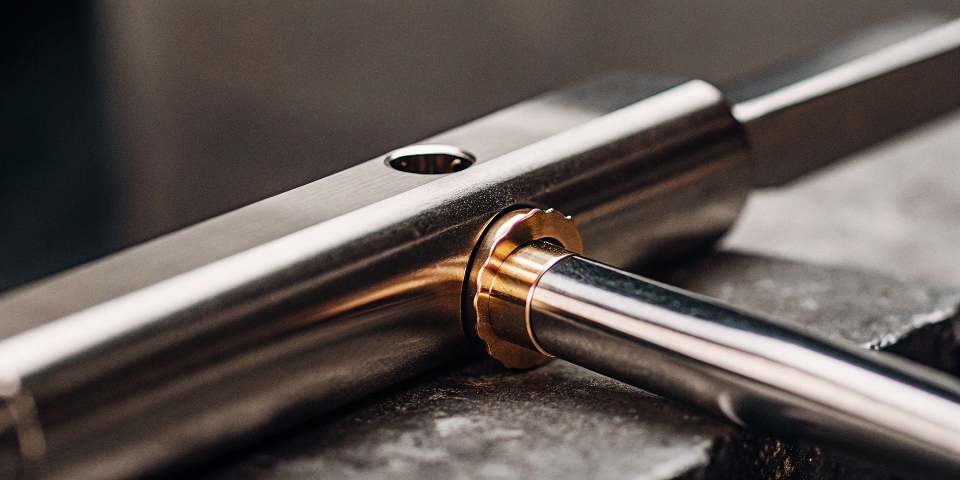 A close-up of a gold-plated titanium medical device
