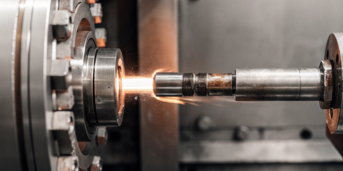 An illustration of an Electron Beam Welding (EBW) machine showing the electron gun, vacuum chamber, and work piece.