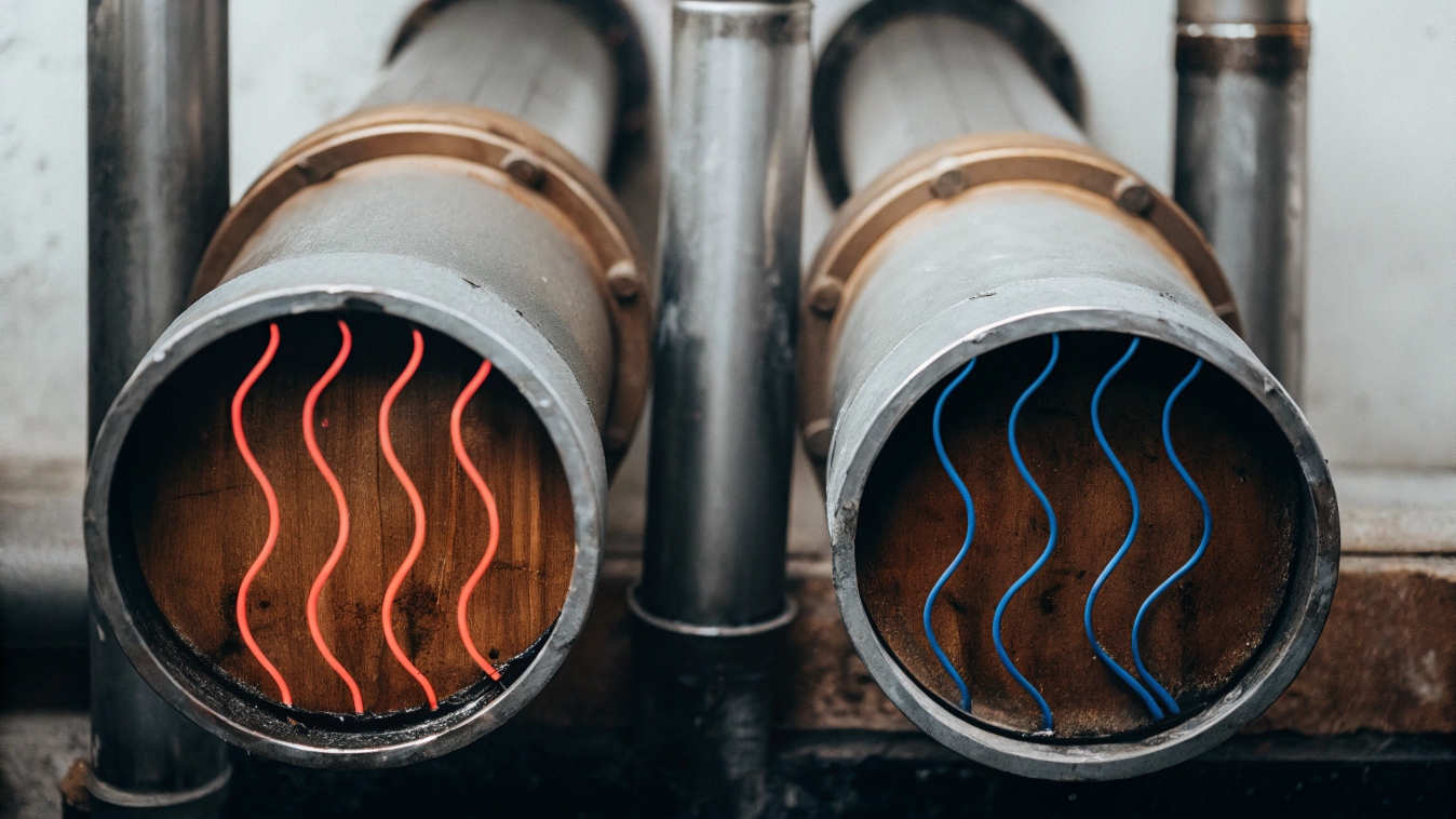 Simple diagram of two pipes exchanging heat