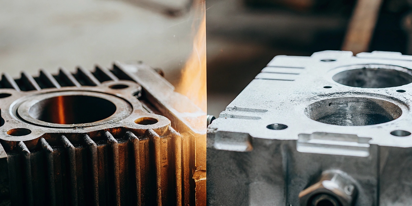 A side-by-side comparison of a standard titanium part and a beta titanium part.