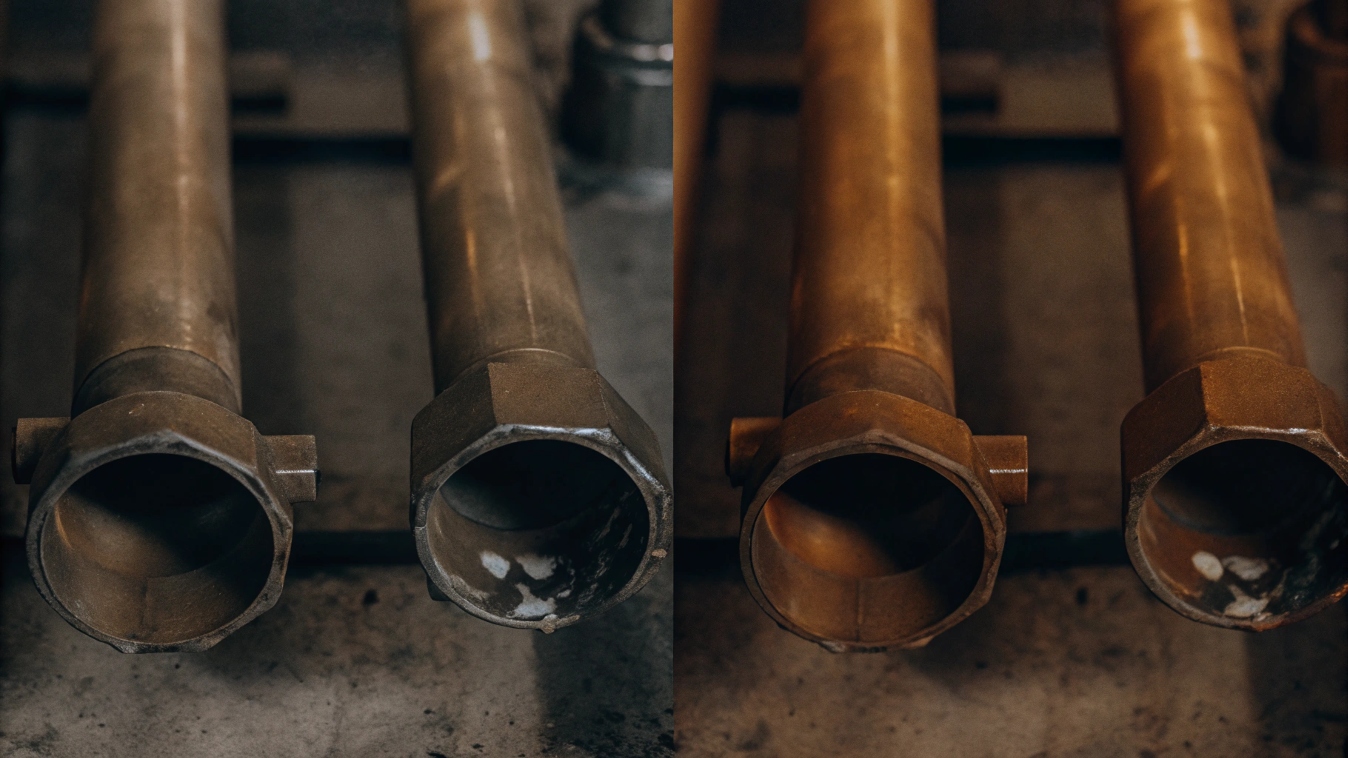 Side-by-side comparison of Grade 2 and Grade 7 titanium pipes in a corrosive test
