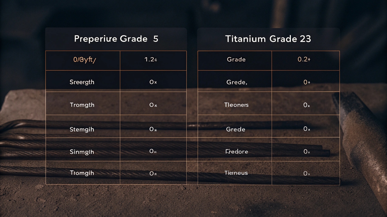 A table comparing Titanium Grade 5 and Grade 23 properties