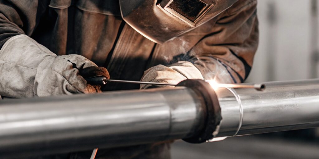 Close-up of corrosion resistant titanium alloy showing weld detail for aerospace and marine parts